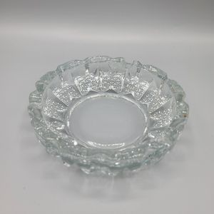 Indonesia FNG Heavy Clear Cut Glass 3 Slot Ashtray Trinket Dish 5.5 Inch Round